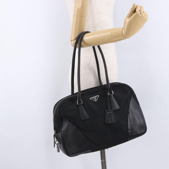 PRADA Tote Bag Nylon Black Silver Auth 197707V
