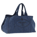 PRADA Canapa GM Hand Bag Denim Blue Gold Auth 197708-1