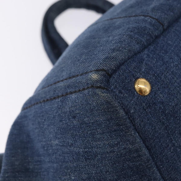 PRADA Canapa GM Hand Bag Denim Blue Gold Auth 197708