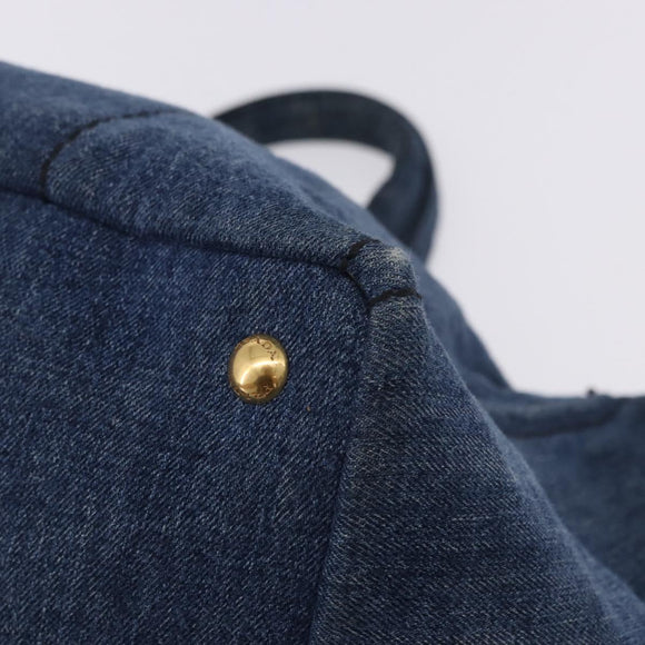 PRADA Canapa GM Hand Bag Denim Blue Gold Auth 197708