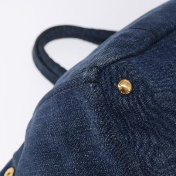 PRADA Canapa GM Hand Bag Denim Blue Gold Auth 197708