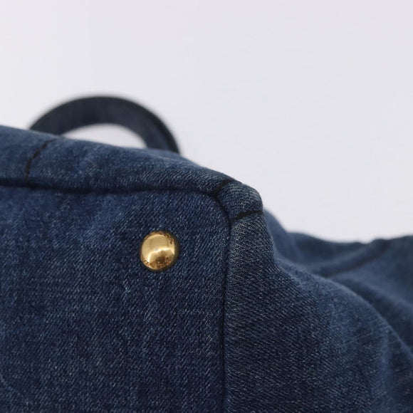 PRADA Canapa GM Hand Bag Denim Blue Gold Auth 197708