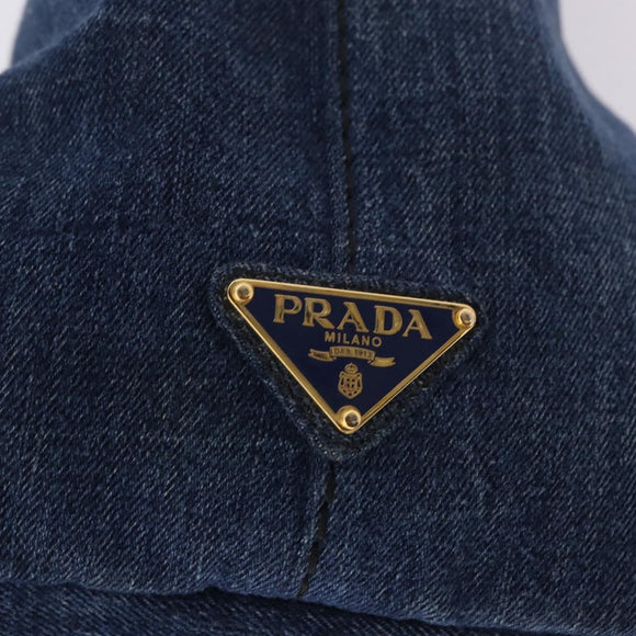 PRADA Canapa GM Hand Bag Denim Blue Gold Auth 197708