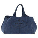 PRADA Canapa GM Hand Bag Denim Blue Gold Auth 197708-2