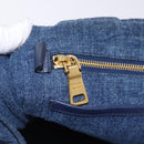 PRADA Canapa GM Hand Bag Denim Blue Gold Auth 197708-21