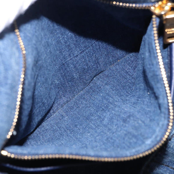 PRADA Canapa GM Hand Bag Denim Blue Gold Auth 197708