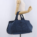 PRADA Canapa GM Hand Bag Denim Blue Gold Auth 197708-24