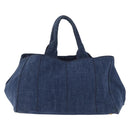 PRADA Canapa GM Hand Bag Denim Blue Gold Auth 197708-3