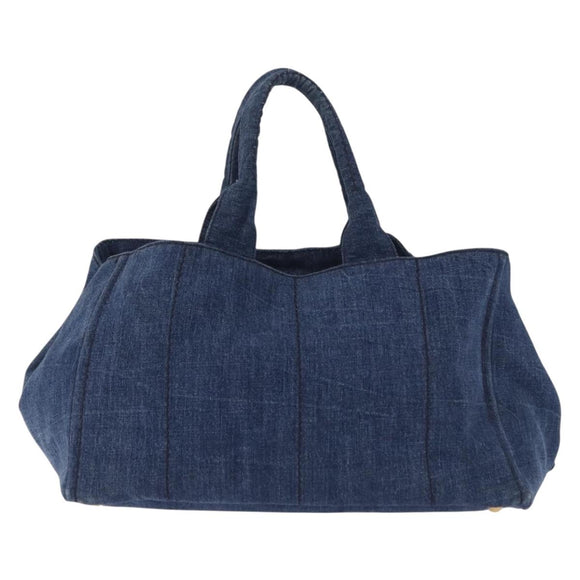 PRADA Canapa GM Hand Bag Denim Blue Gold Auth 197708