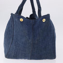PRADA Canapa GM Hand Bag Denim Blue Gold Auth 197708-4