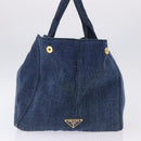 PRADA Canapa GM Hand Bag Denim Blue Gold Auth 197708-5