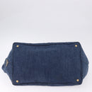 PRADA Canapa GM Hand Bag Denim Blue Gold Auth 197708-9