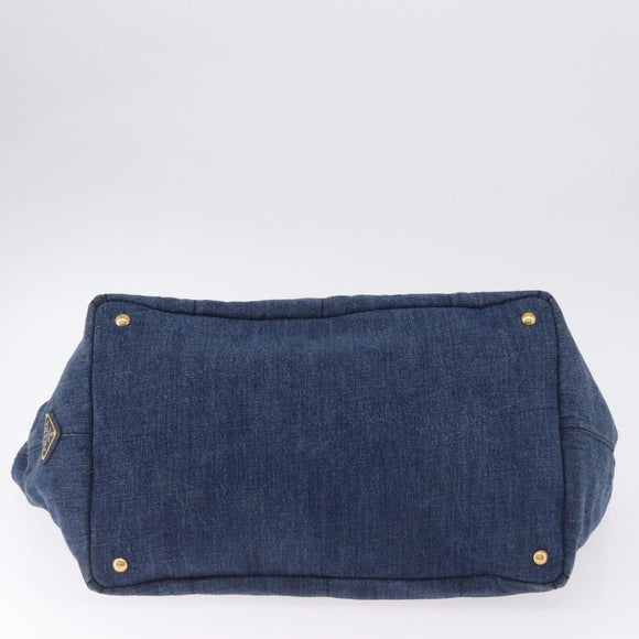PRADA Canapa GM Hand Bag Denim Blue Gold Auth 197708