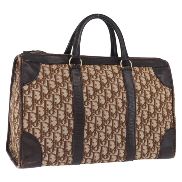 Christian Dior Trotter Canvas Boston Bag Beige Gold Auth 197709
