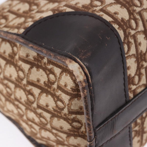 Christian Dior Trotter Canvas Boston Bag Beige Gold Auth 197709
