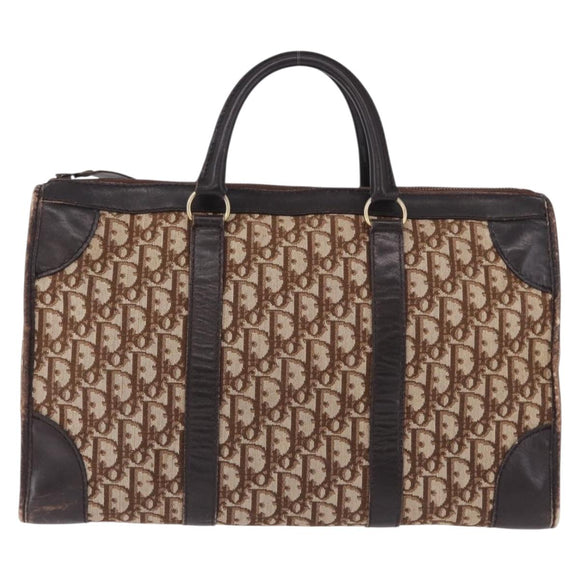Christian Dior Trotter Canvas Boston Bag Beige Gold Auth 197709