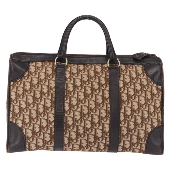 Christian Dior Trotter Canvas Boston Bag Beige Gold Auth 197709