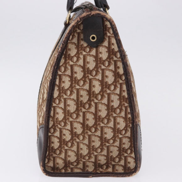 Christian Dior Trotter Canvas Boston Bag Beige Gold Auth 197709