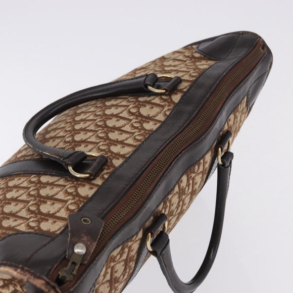 Christian Dior Trotter Canvas Boston Bag Beige Gold Auth 197709