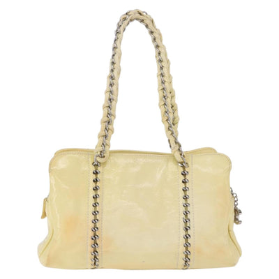 CHANEL COCO Mark Chain Hand Bag Patent Leather Yellow Silver CC Auth 197714 - 0