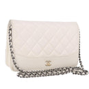 CHANEL Matelasse Chain Chain Shoulder Wallet Lamb Skin White CC Auth 197718V-1