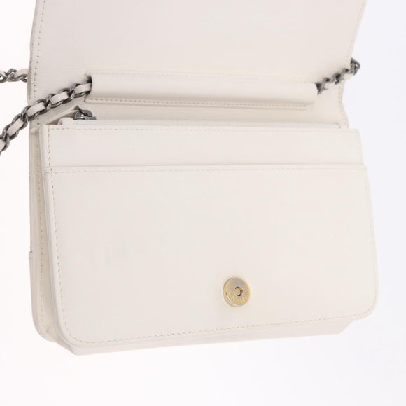 CHANEL Matelasse Chain Chain Shoulder Wallet Lamb Skin White CC Auth 197718V