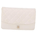 CHANEL Matelasse Chain Chain Shoulder Wallet Lamb Skin White CC Auth 197718V-13