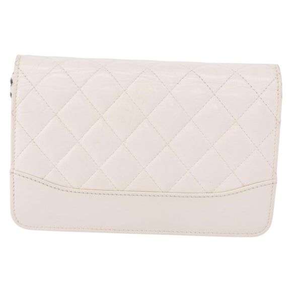 CHANEL Matelasse Chain Chain Shoulder Wallet Lamb Skin White CC Auth 197718V