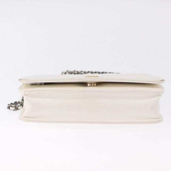 CHANEL Matelasse Chain Chain Shoulder Wallet Lamb Skin White CC Auth 197718V