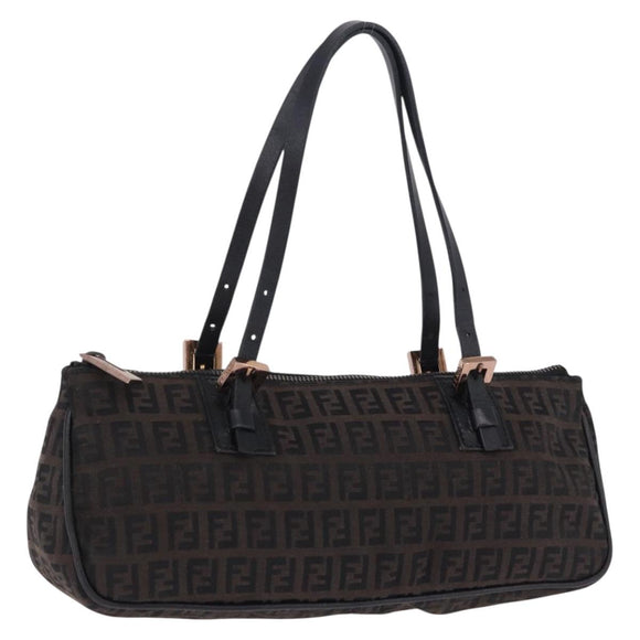 FENDI Zucchino Canvas Hand Bag Dark Brown Auth 197721A