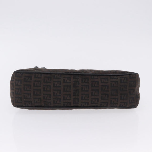 FENDI Zucchino Canvas Hand Bag Dark Brown Auth 197721A