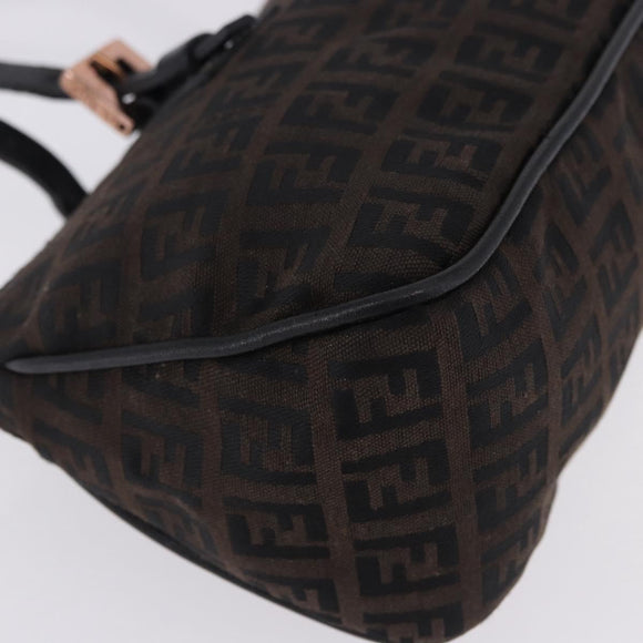 FENDI Zucchino Canvas Hand Bag Dark Brown Auth 197721A