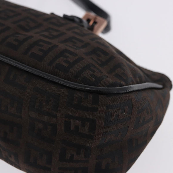 FENDI Zucchino Canvas Hand Bag Dark Brown Auth 197721A
