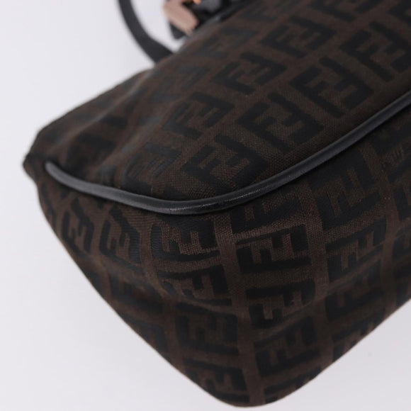 FENDI Zucchino Canvas Hand Bag Dark Brown Auth 197721A
