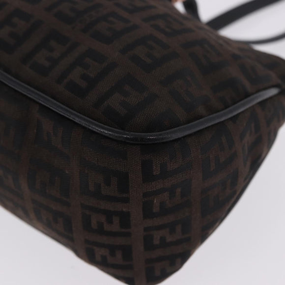 FENDI Zucchino Canvas Hand Bag Dark Brown Auth 197721A