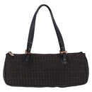 FENDI Zucchino Canvas Hand Bag Dark Brown Auth 197721A-13