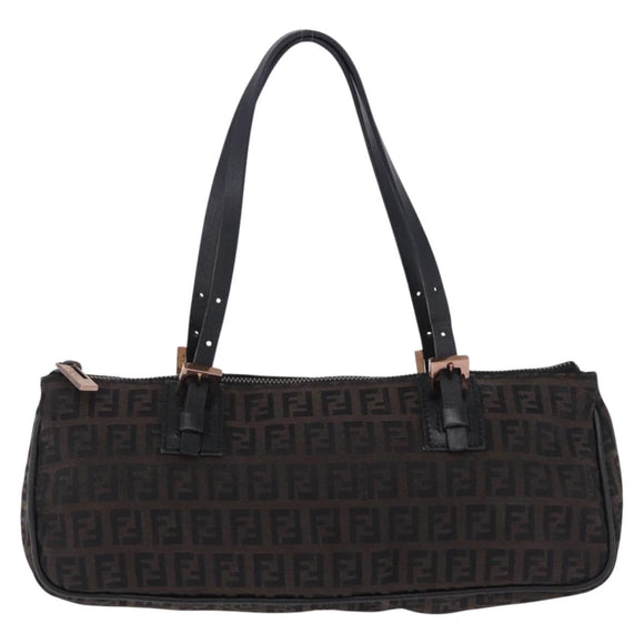FENDI Zucchino Canvas Hand Bag Dark Brown Auth 197721A