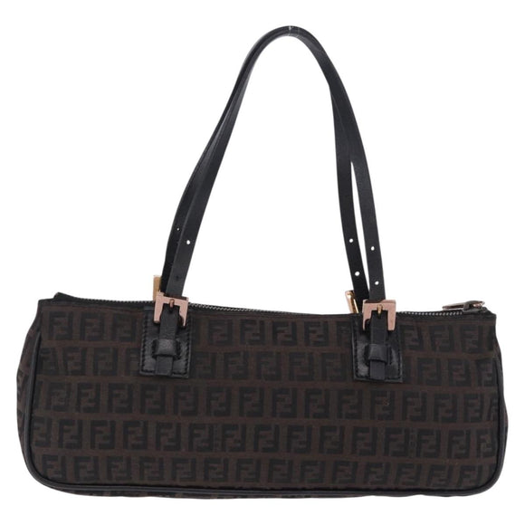 FENDI Zucchino Canvas Hand Bag Dark Brown Auth 197721A
