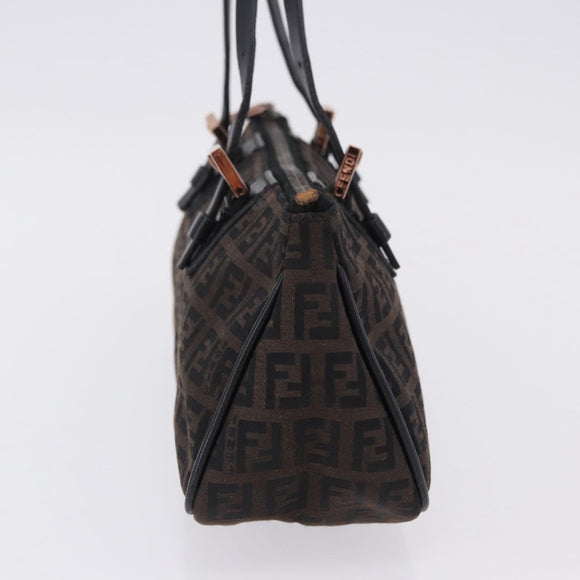 FENDI Zucchino Canvas Hand Bag Dark Brown Auth 197721A