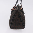FENDI Zucchino Canvas Hand Bag Dark Brown Auth 197721A-5