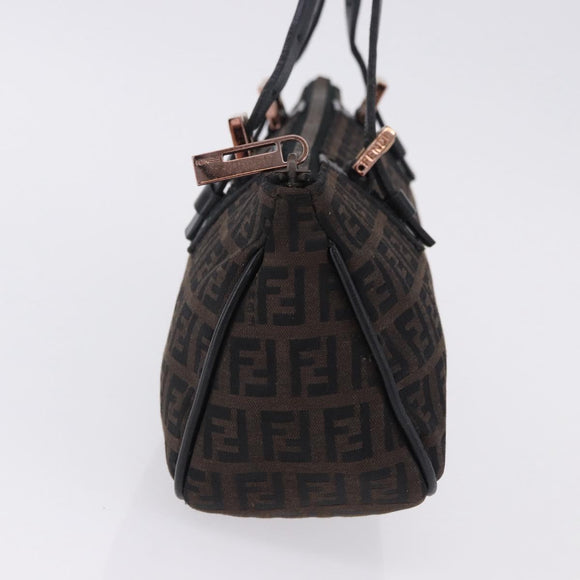 FENDI Zucchino Canvas Hand Bag Dark Brown Auth 197721A