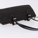 FENDI Zucchino Canvas Hand Bag Dark Brown Auth 197721A-7