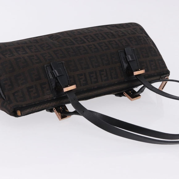 FENDI Zucchino Canvas Hand Bag Dark Brown Auth 197721A