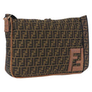 FENDI Zucca Canvas Shoulder Bag Black Brown Auth 197722A-1