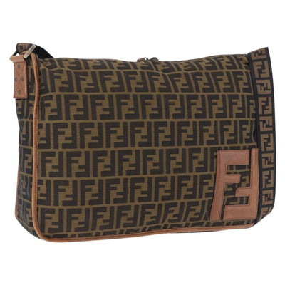 FENDI Zucca Canvas Shoulder Bag Black Brown Auth 197722A
