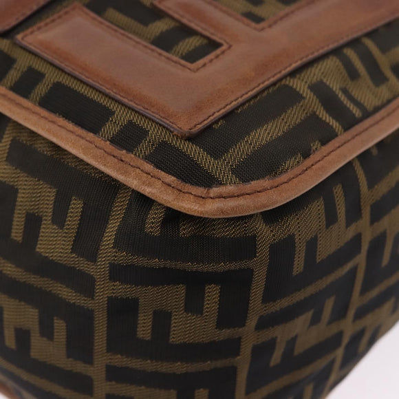 FENDI Zucca Canvas Shoulder Bag Black Brown Auth 197722A