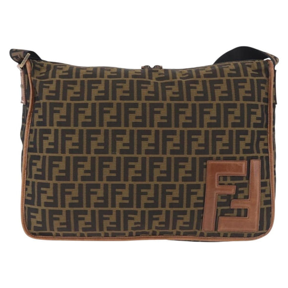 FENDI Zucca Canvas Shoulder Bag Black Brown Auth 197722A