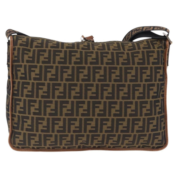 FENDI Zucca Canvas Shoulder Bag Black Brown Auth 197722A