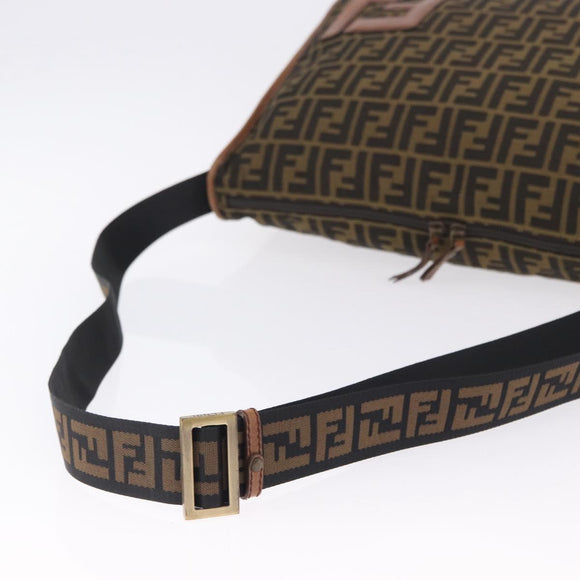 FENDI Zucca Canvas Shoulder Bag Black Brown Auth 197722A