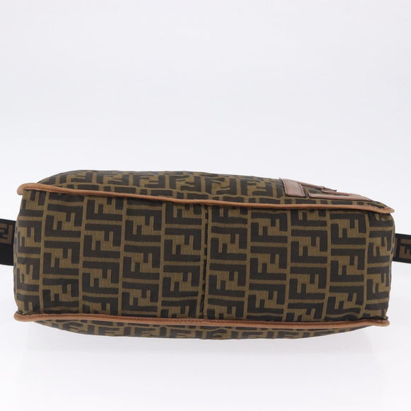 FENDI Zucca Canvas Shoulder Bag Black Brown Auth 197722A